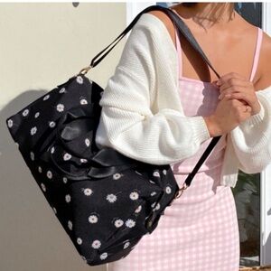 Alice+Olivia Daisy Flower Print Duffel Bag Travel/Weekend/Gym Black White